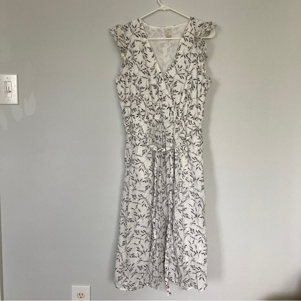 Black & White Floral Print Midi Faux Wrap Dress | A New Day | Large